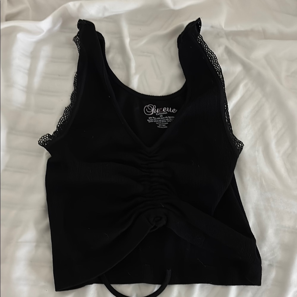 Black Ruched Lace Tank Top